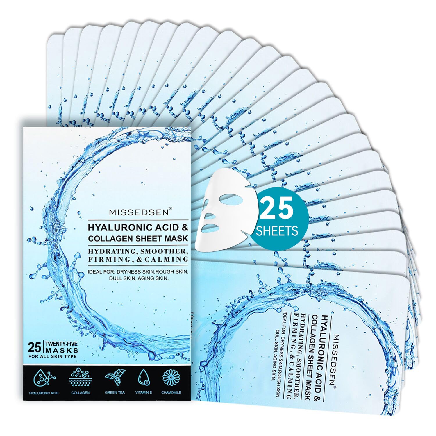MISSEDSEN collagen face mask packaging highlights hydrating benefits for daily skin care