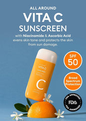 Missha All Around Vita C protector solar textura ligera para piel fresca.