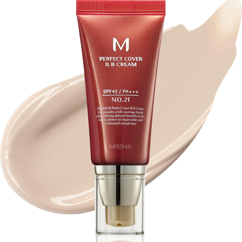 MISSHA M Perfect Cover BB Cream No21 frasco con tono claro y protección SPF diaria