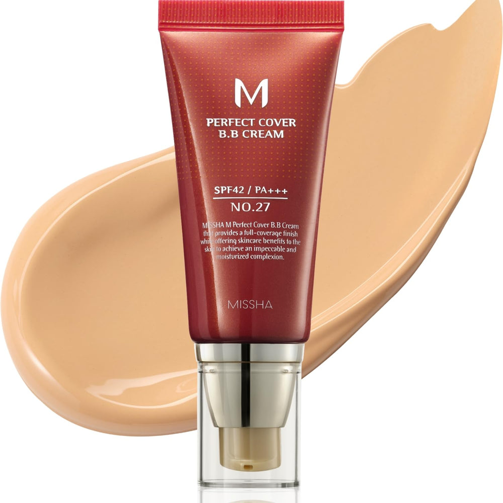 MISSHA M Perfect Cover BB Cream tono miel cálido medio, cobertura suave y natural.