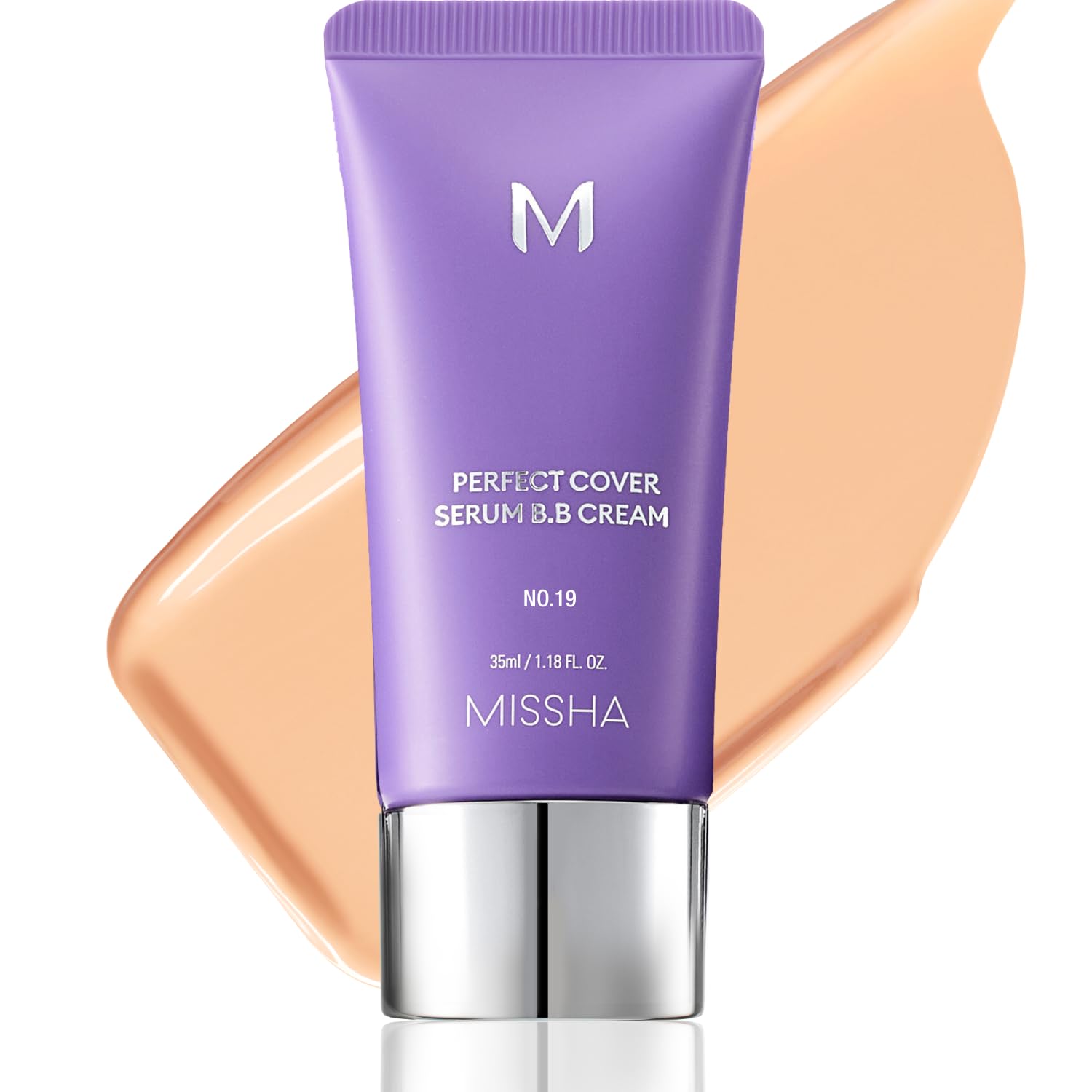 MISSHA M Perfect Cover Serum BB Cream No.19 Ivory bottle close-up showing natural coverage