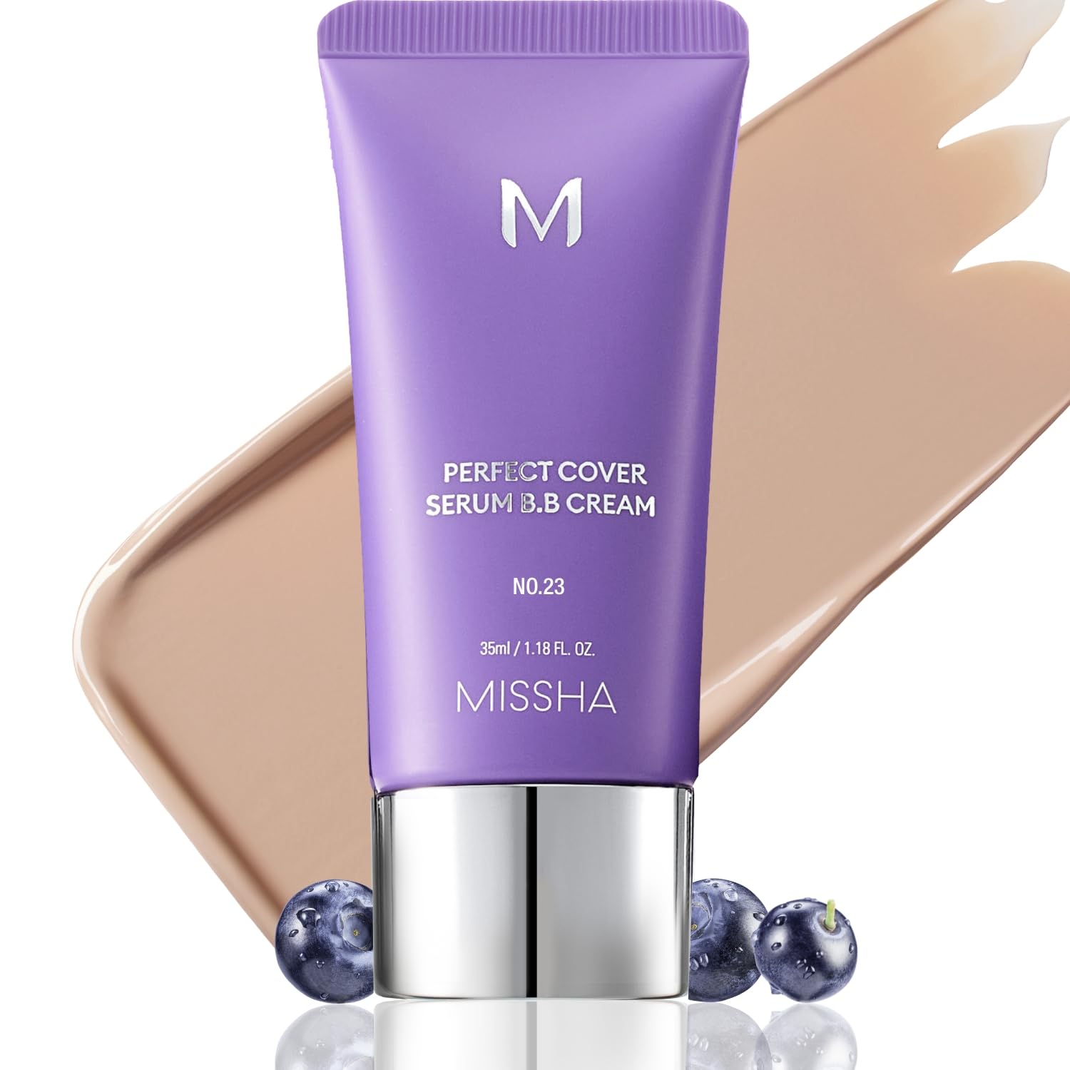 MISSHA M Perfect Cover Serum BB Cream No.23 tube close-up for a lightweight, radiant finish.