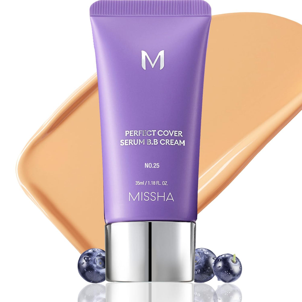 MISSHA M Perfect Cover Serum BB Cream No.25 envase, tono cálido para piel radiante.