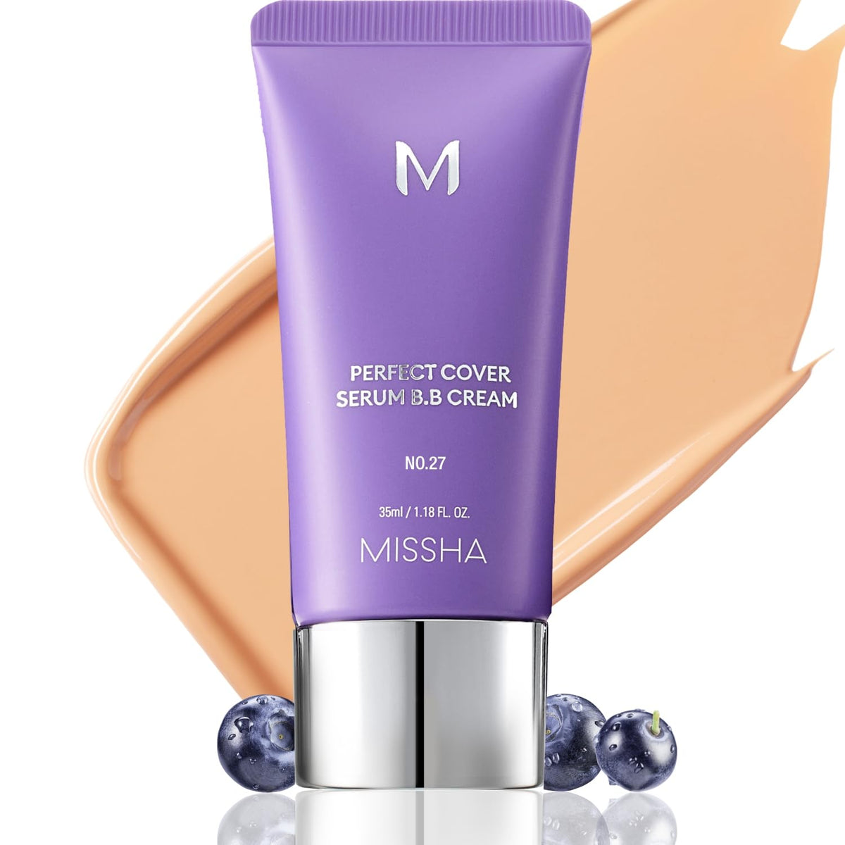 MISSHA M Perfect Cover Serum BB Cream No.27 bottle close-up showing hydrating glow for a fresh look