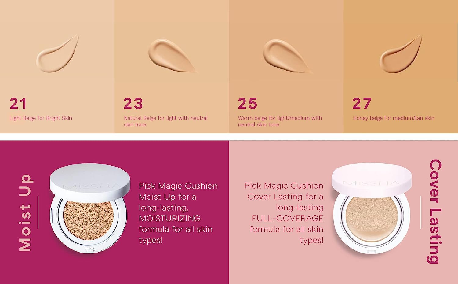 Missha Magic Cushion acabado hidratante que mantiene la piel saludable.