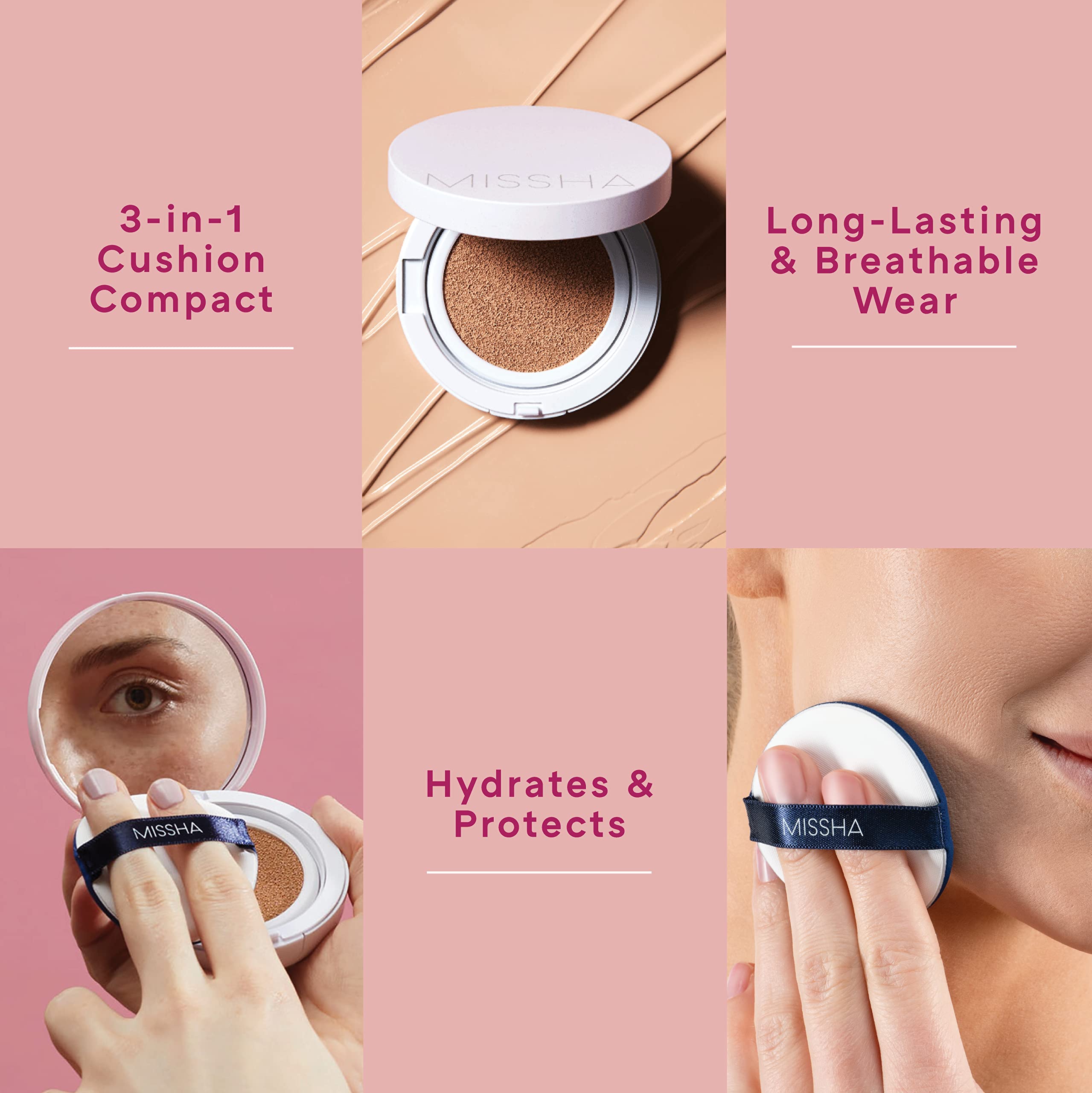 Missha Magic Cushion acabado luminoso que realza la piel con brillo suave.