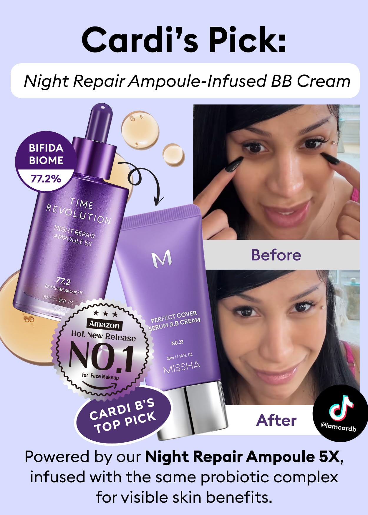 MISSHA Time Revolution Night Repair serum ingredients highlight jojoba and sunflower oils for nourishment.