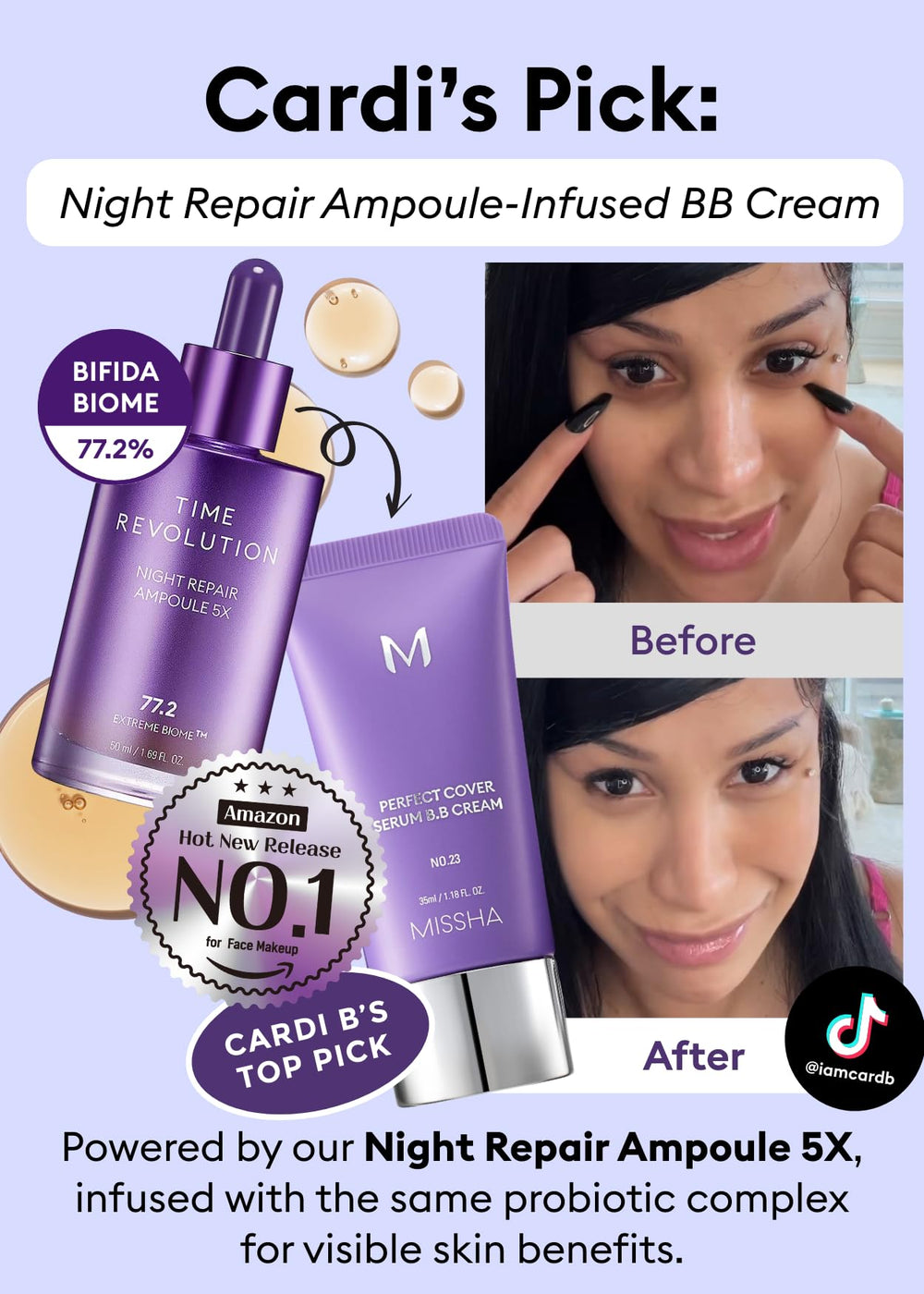 MISSHA Time Revolution Night Repair serum ingredients highlight jojoba and sunflower oils for nourishment.