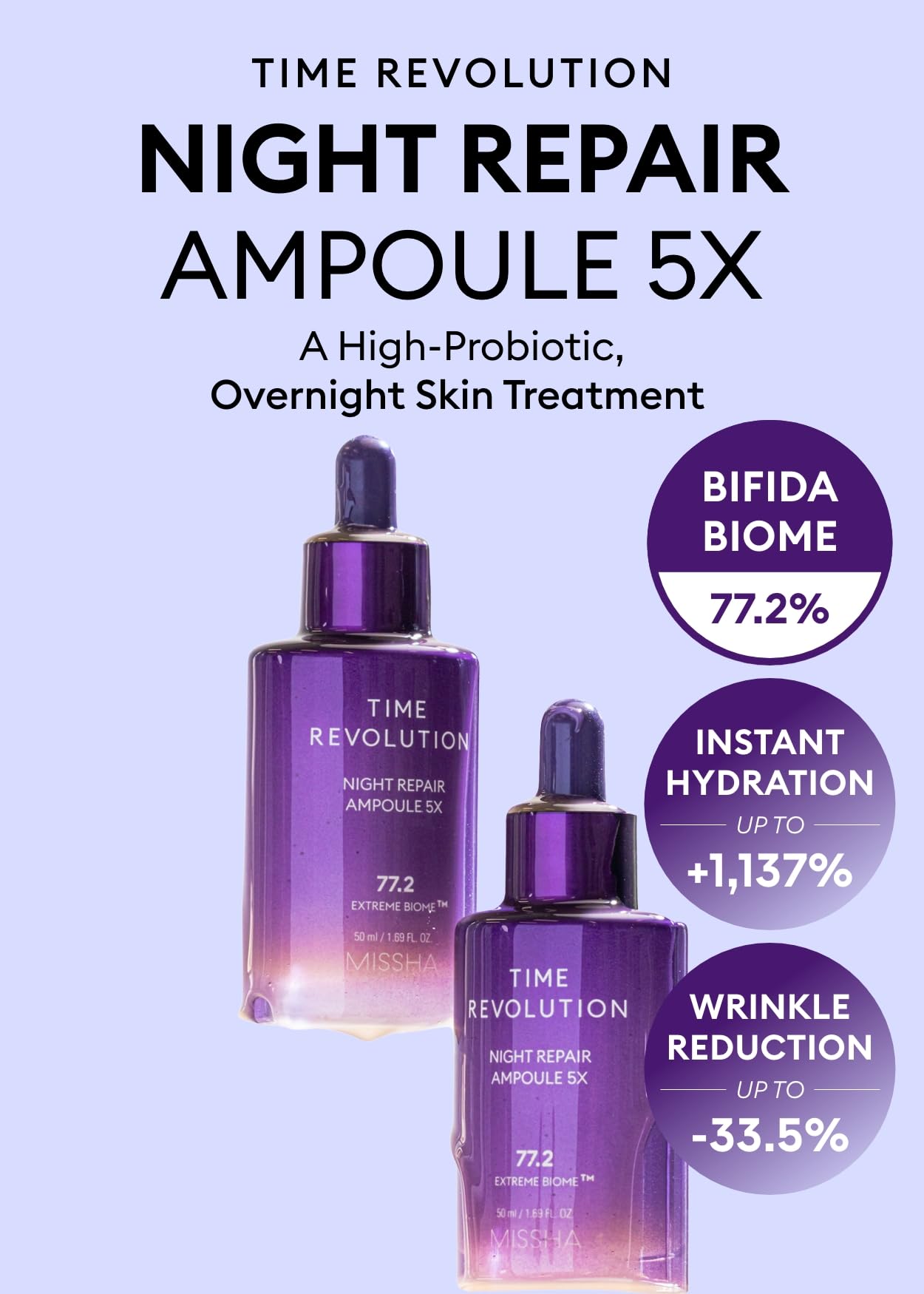 MISSHA Time Revolution Night Repair serum pump demonstrating controlled nightly application.