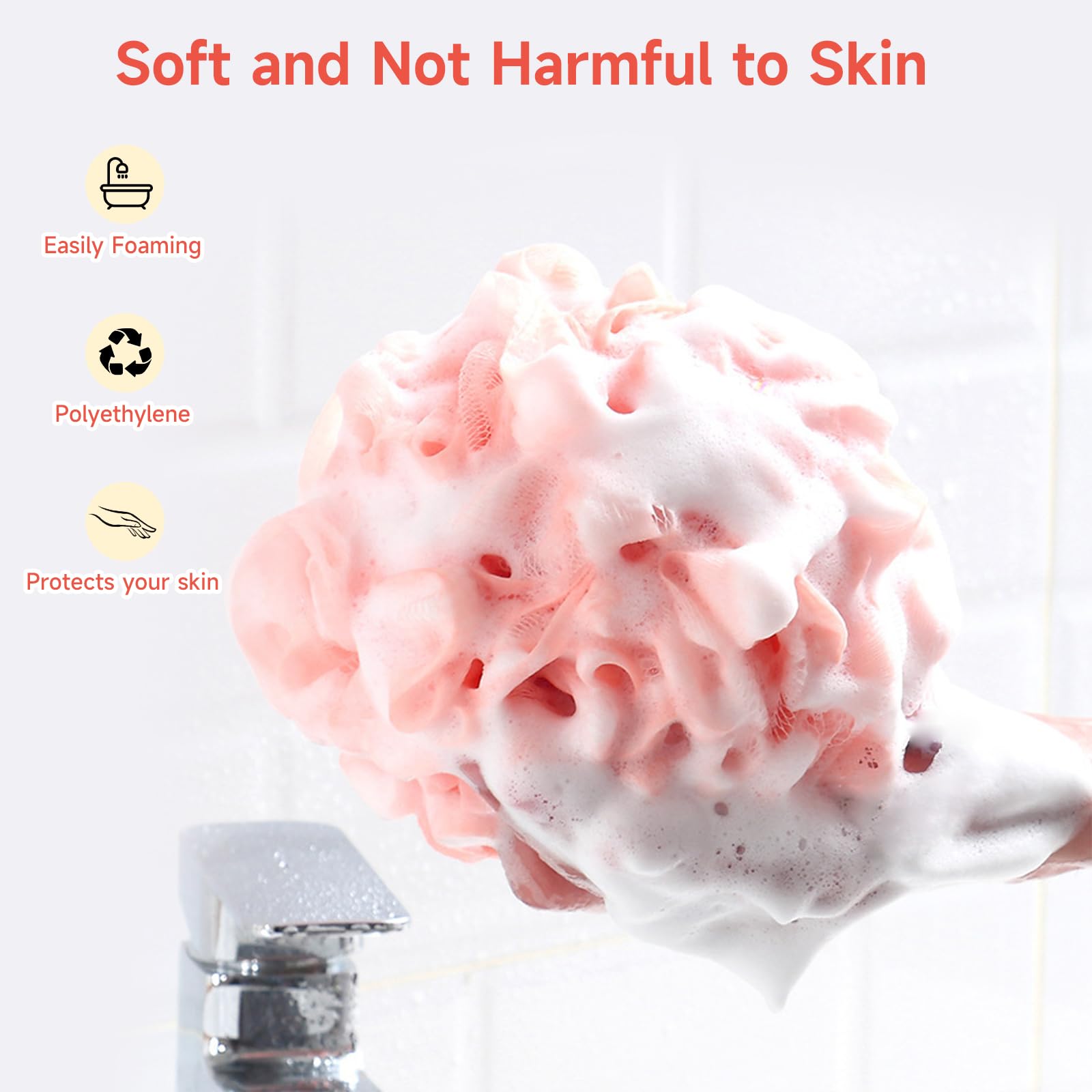 MISSJOJIAY esponja luffa para ducha rosa, exfolia suave pieles y ahorra gel de baño