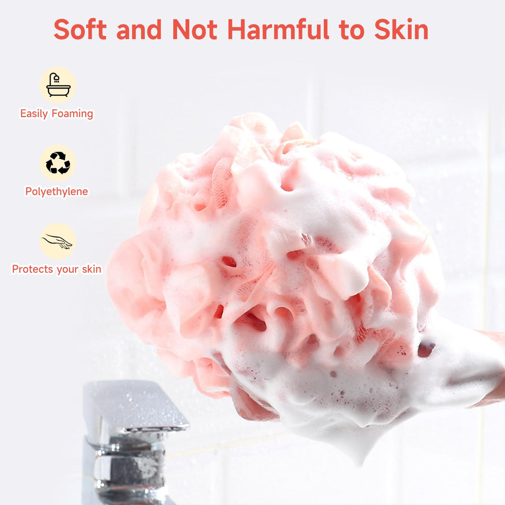 MISSJOJIAY esponja luffa para ducha rosa, exfolia suave pieles y ahorra gel de baño