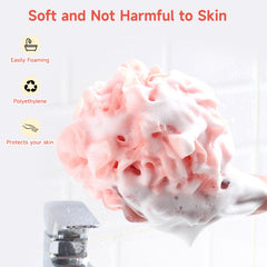 MISSJOJIAY esponja luffa para ducha rosa, exfolia suave pieles y ahorra gel de baño