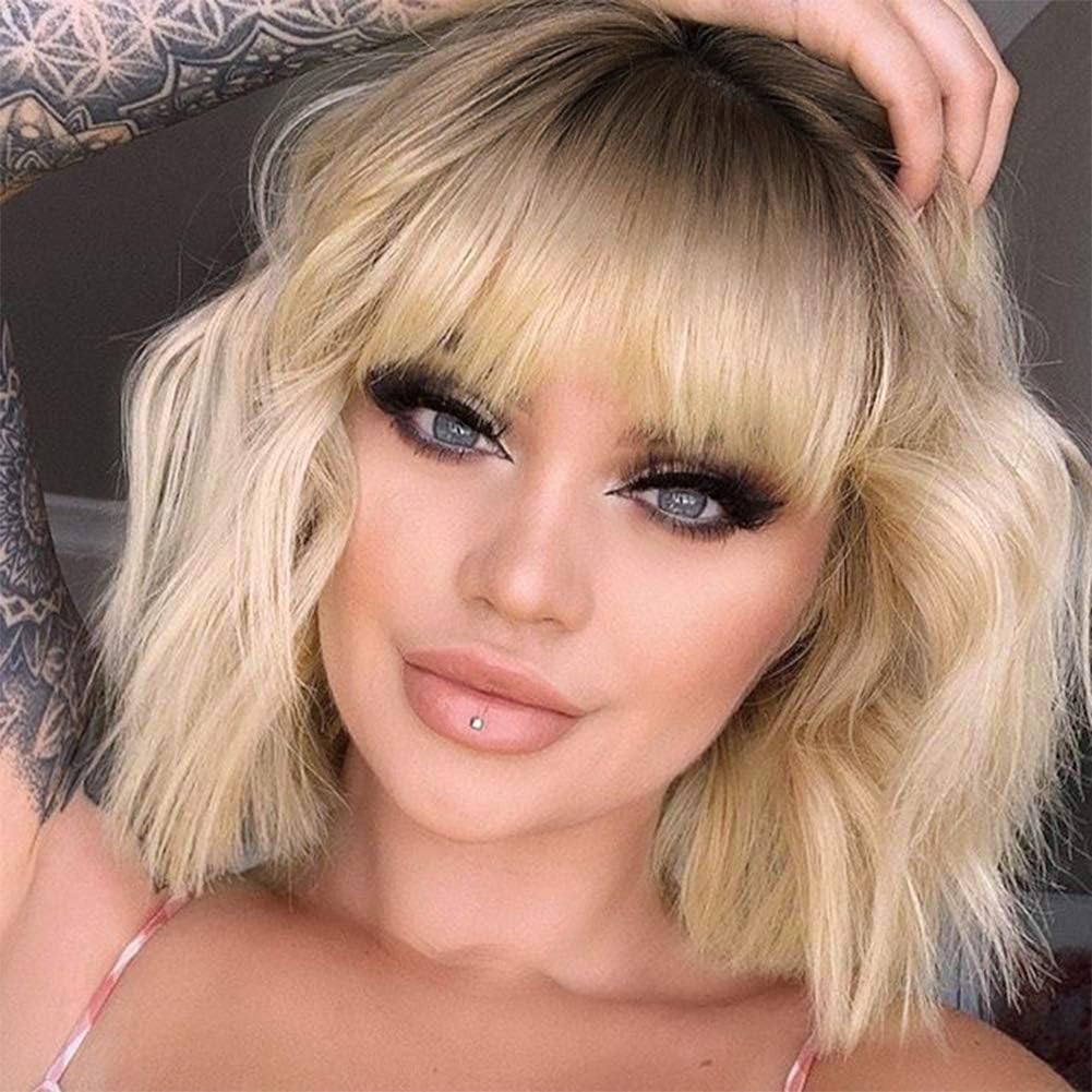 MISSQUEEN short blonde wig with bangs delivering a natural look and versatile styling