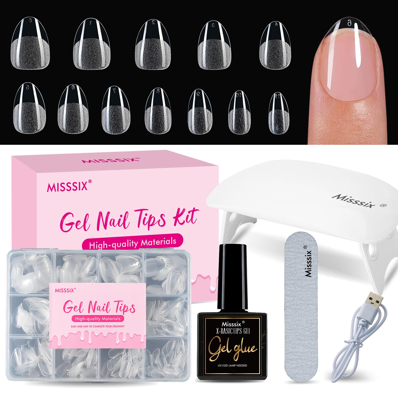 Misssix extra short almond gel nail tips kit 216pc for precise extensions