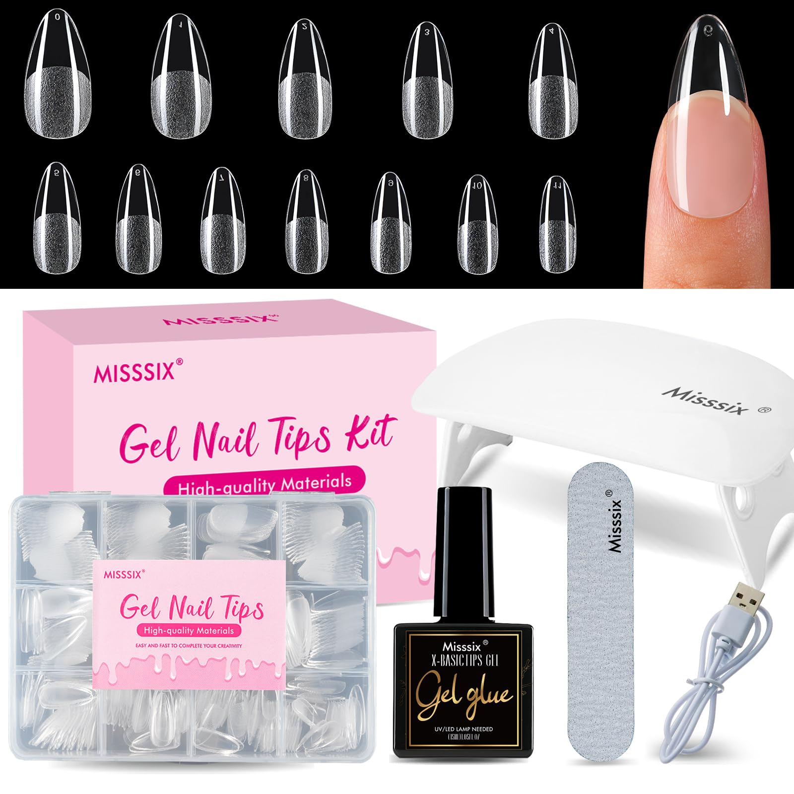 Misssix medium almond gel nail tips kit offers precise full‑cover tips for quick at‑home manicures
