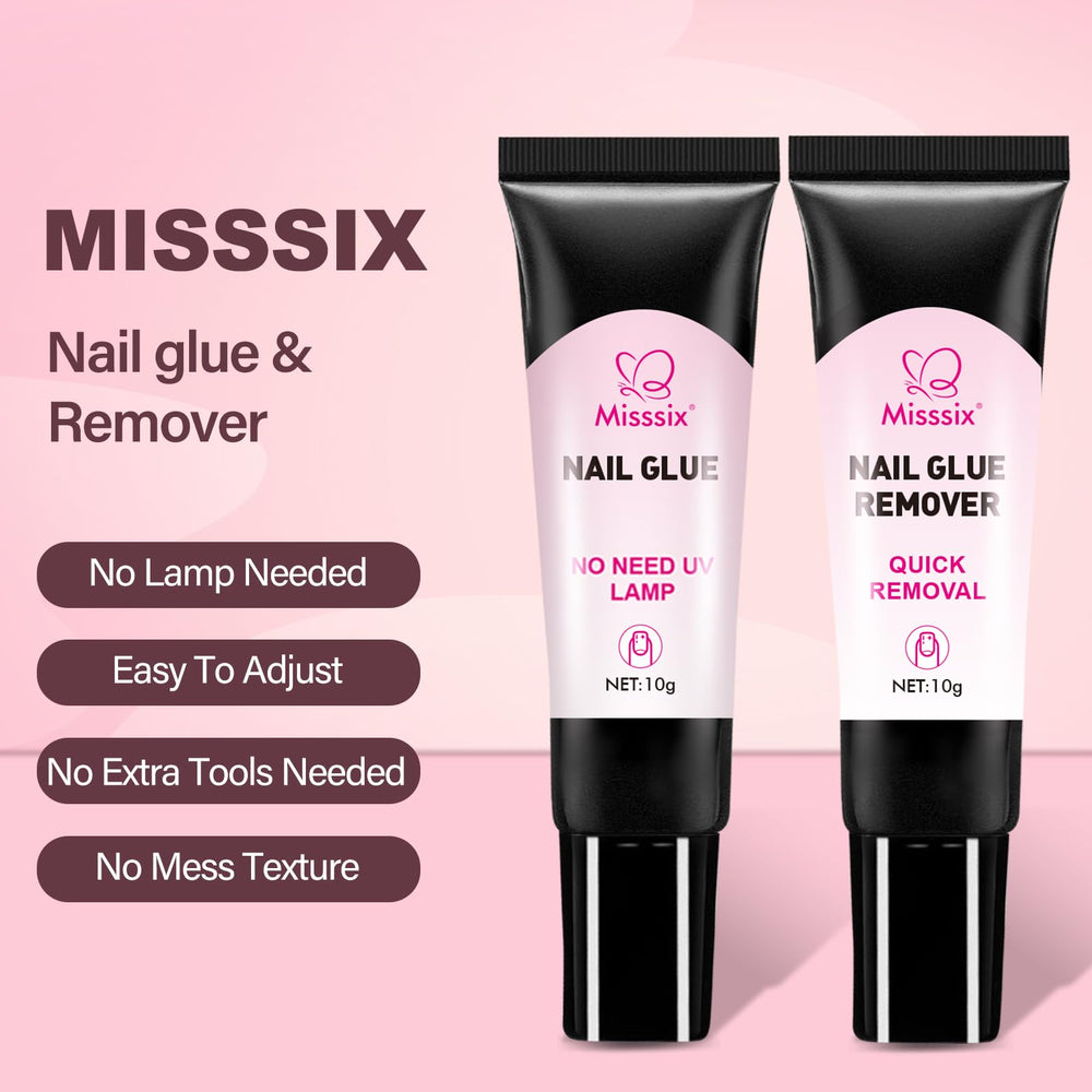 Misssix nail glue remover 10ml bottle supports easy removal.
