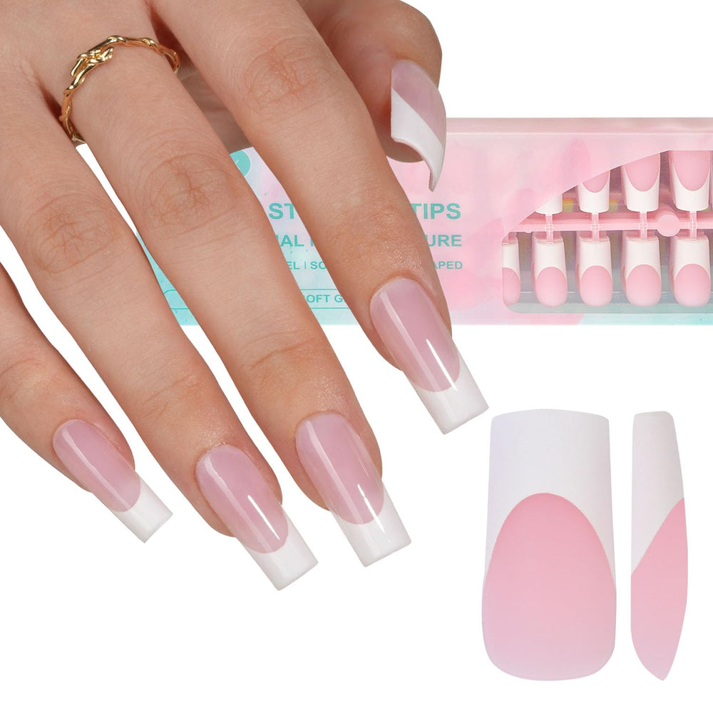 Misssix puntas francesas gel rosas, uñas cuadradas, adherencia duradera para un acabado profesional