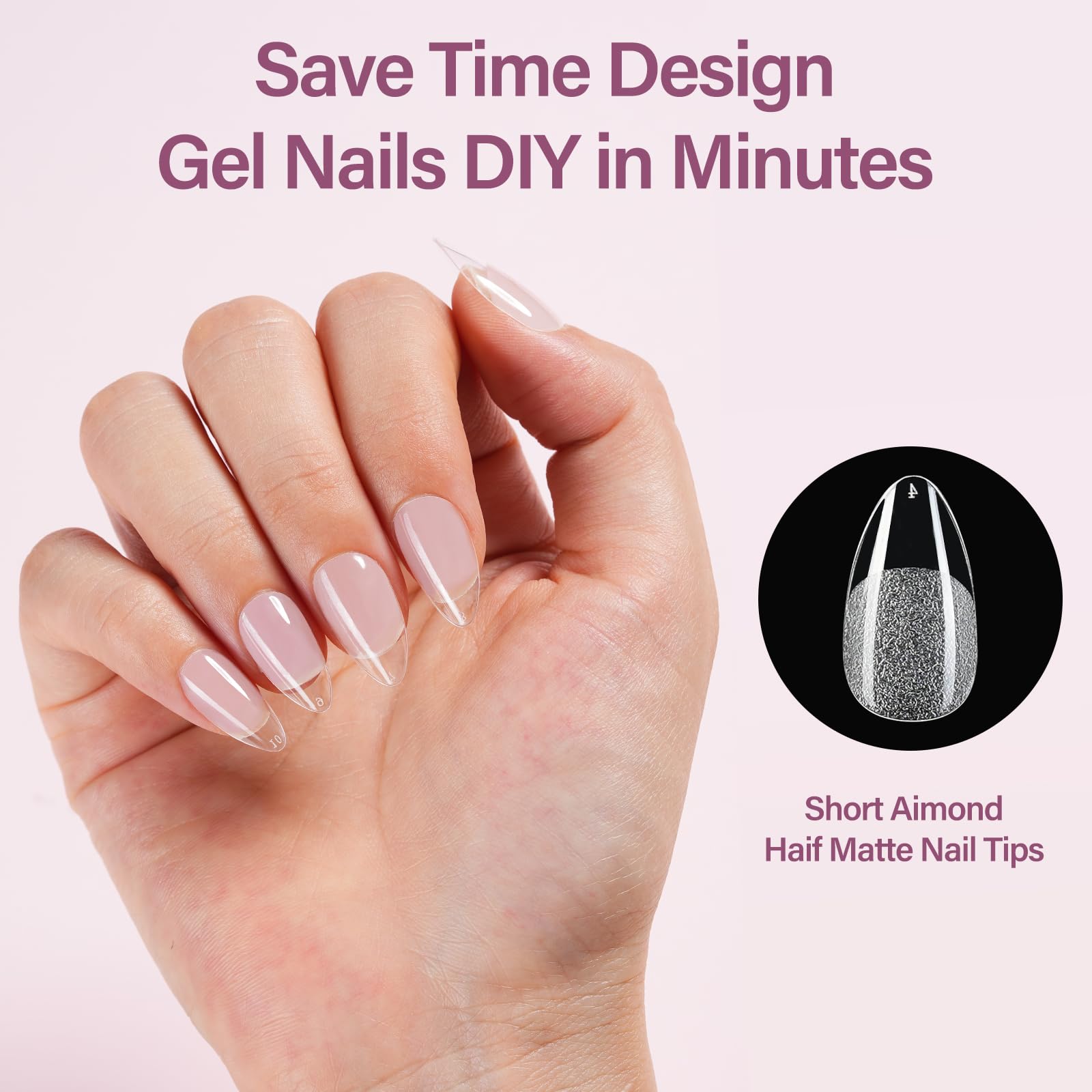 Misssix short almond nail tips with 12 sizes for precise fitting at home