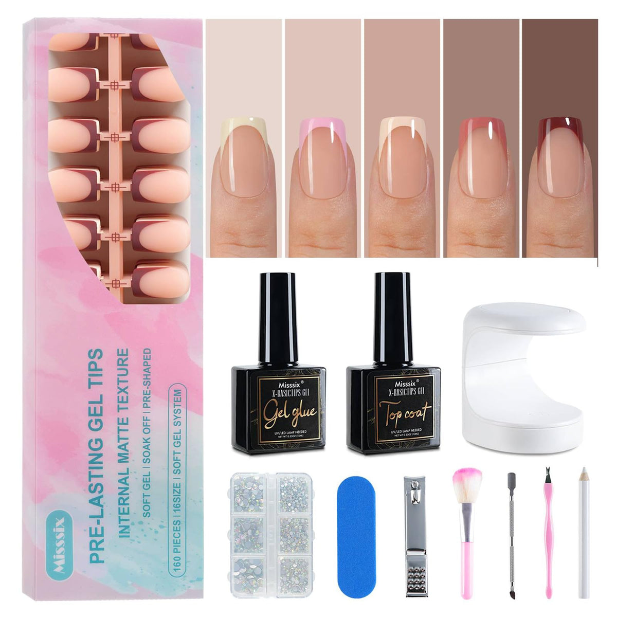 Misssix uñas French Tip con 160 piezas para manicura en casa