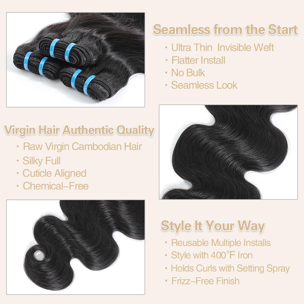 Misstoo Cambodian body wave 22inch bundle close-up demonstrates smooth tangle-free wear.