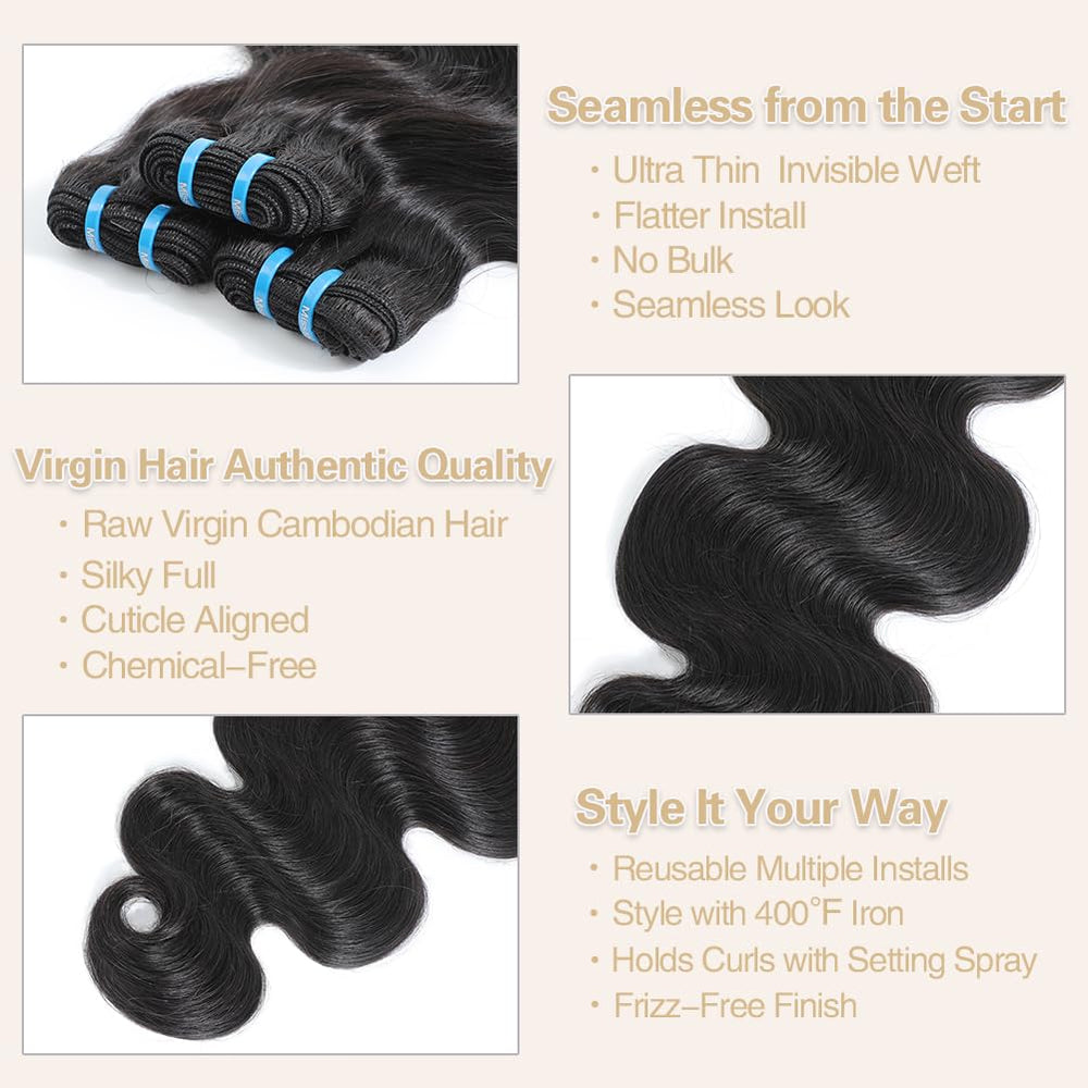 Misstoo Cambodian body wave 22inch bundle close-up demonstrates smooth tangle-free wear.