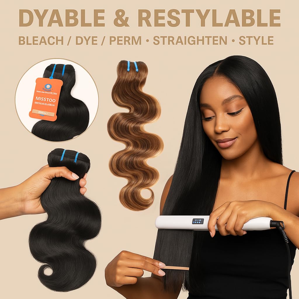Misstoo Cambodian body wave styling-ready bundle shows versatile color compatibility.