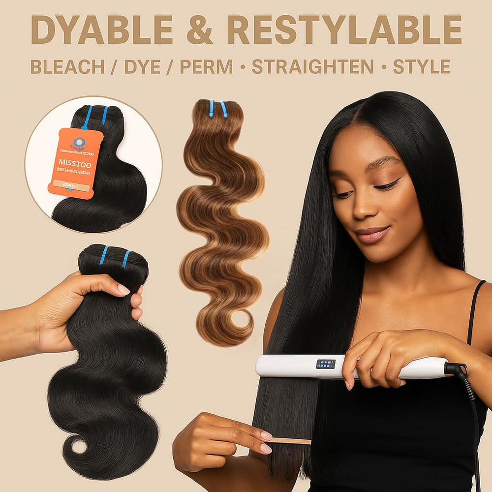 Misstoo Cambodian body wave styling-ready bundle shows versatile color compatibility.