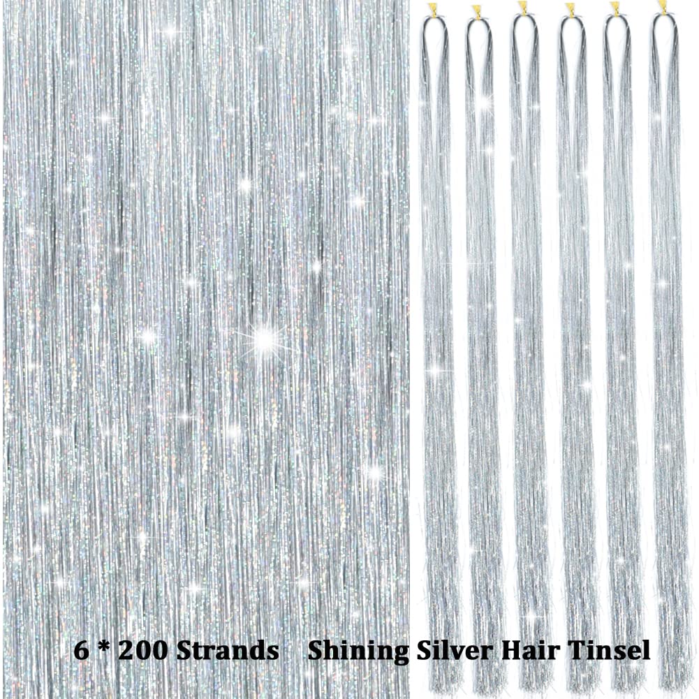 MISSUHUI fairy hair tinsel closeup shows bright reflective strands