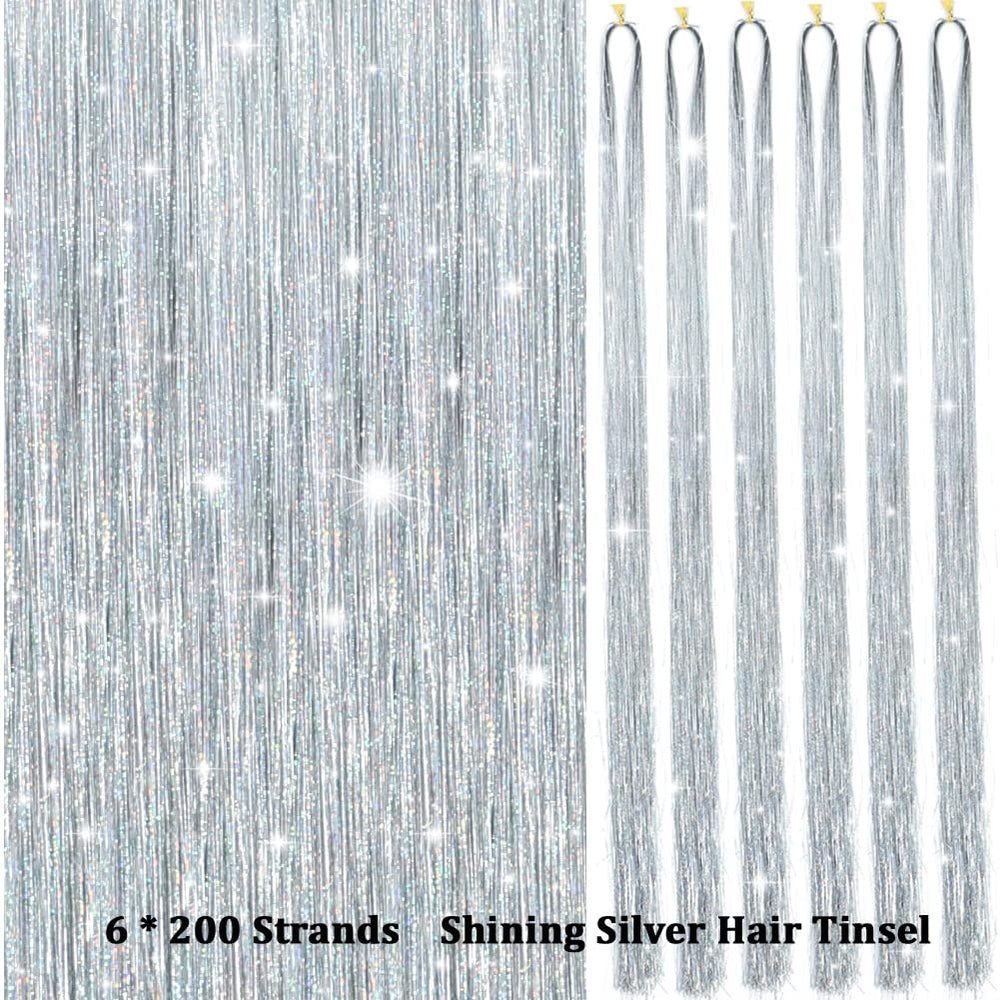 MISSUHUI fairy hair tinsel closeup shows bright reflective strands