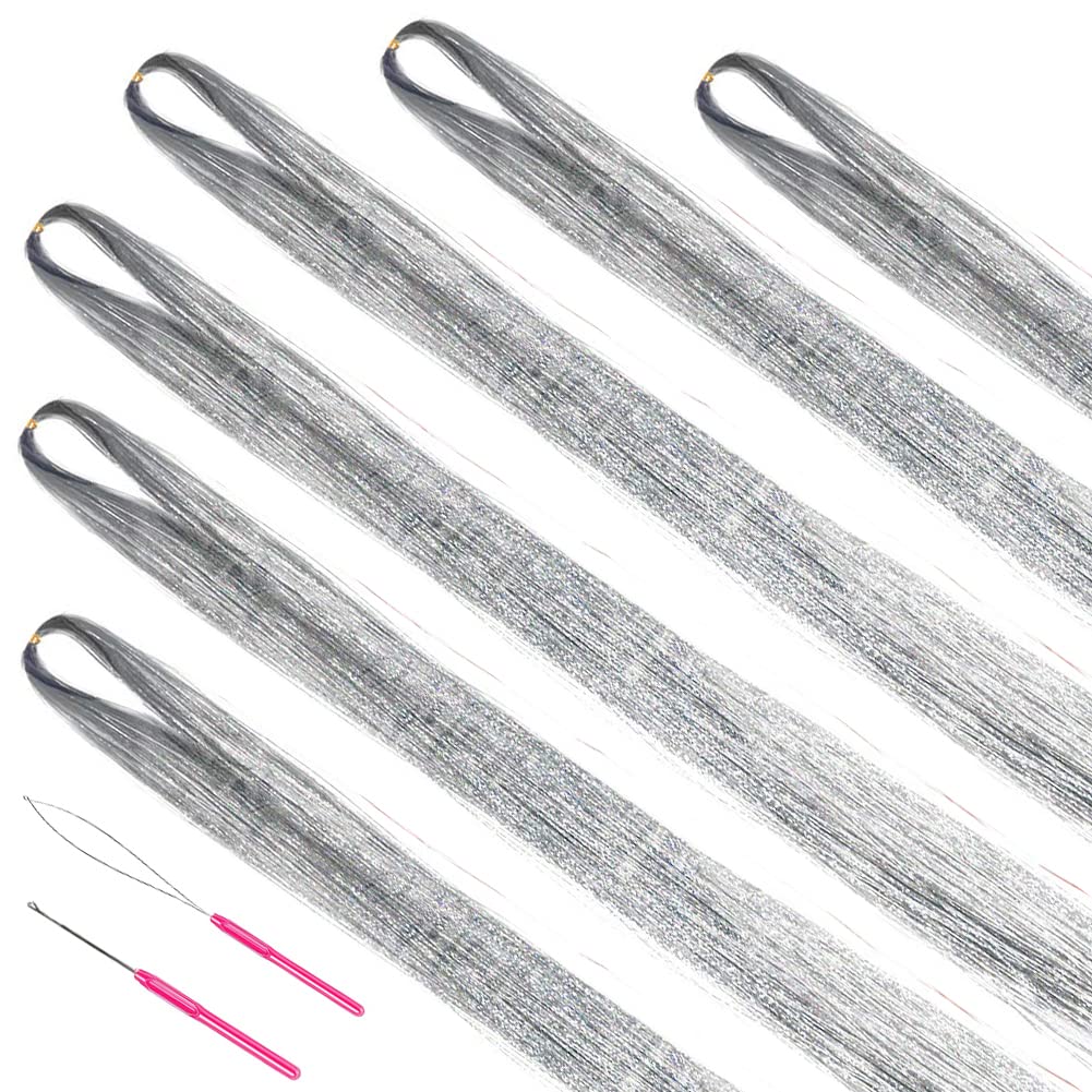 MISSUHUI silver hair tinsel in 48 inch length creates dramatic shimmer