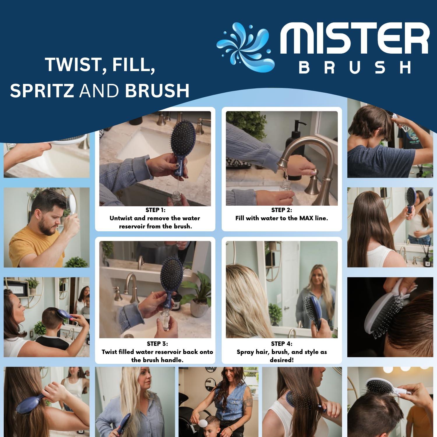 Mister Brush-travel-friendly-hair-styling mister supports quick mid-day refresh.