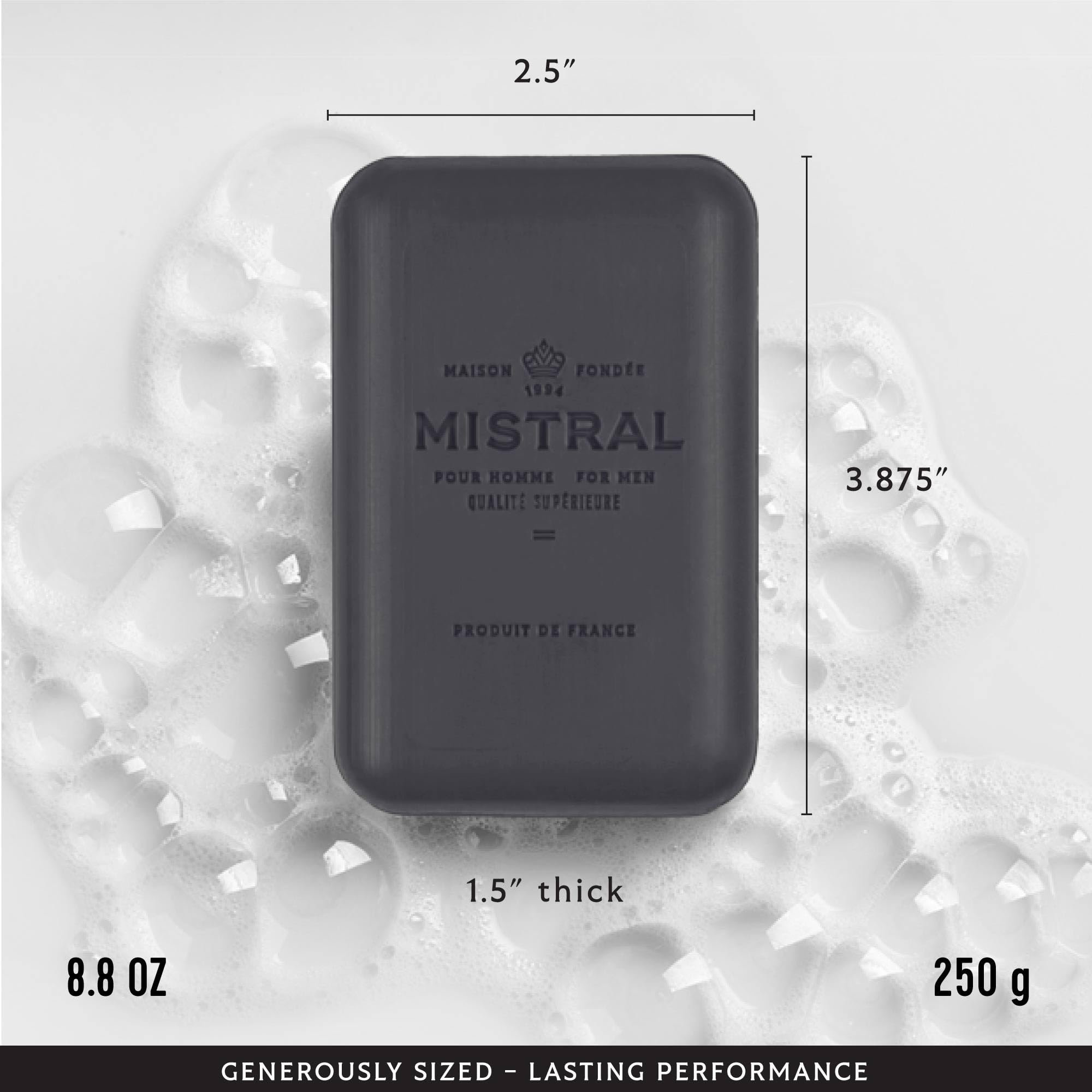 Mistral Black Amber bar soap grapeseed oil hydrates and nourishes skin