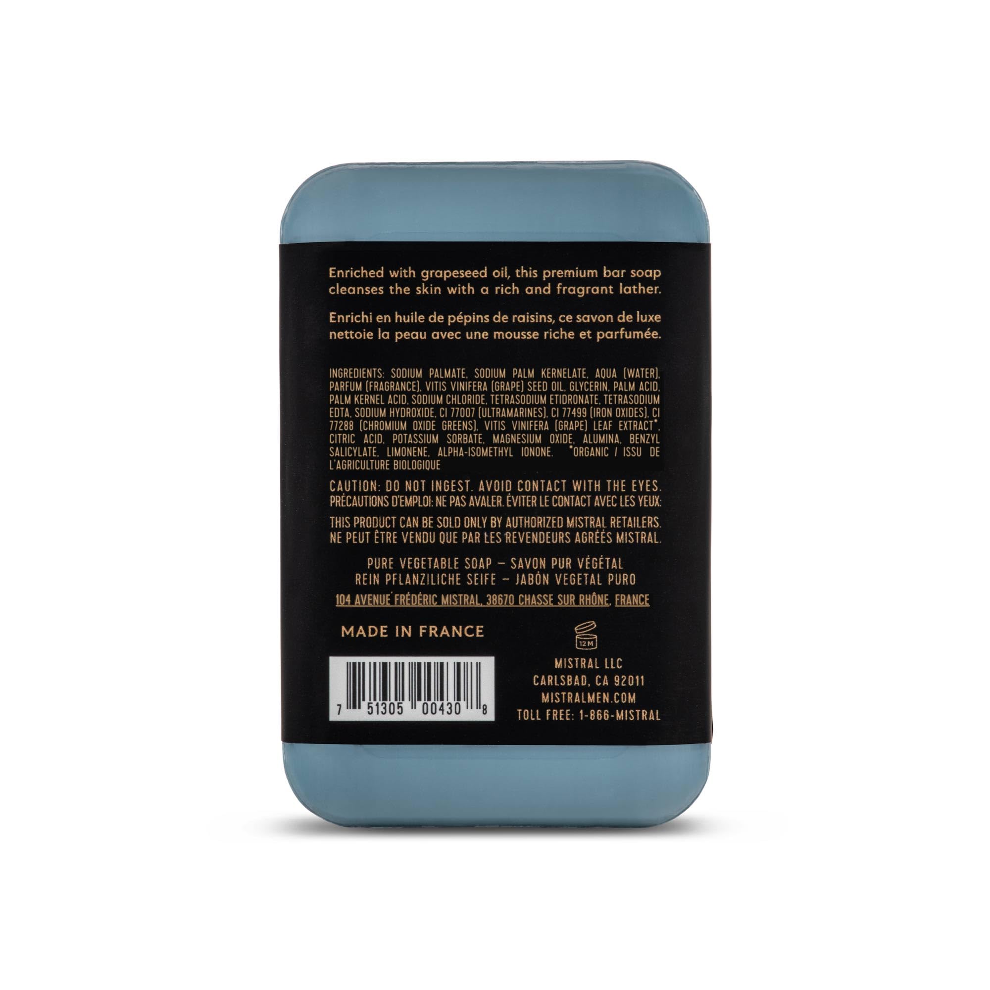 Barra prensada triple de Mistral, durable y aroma Cedarwood Marine duradero