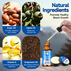 MistySprite argan oil close-up emphasizes shine and nourishment for facial hair.