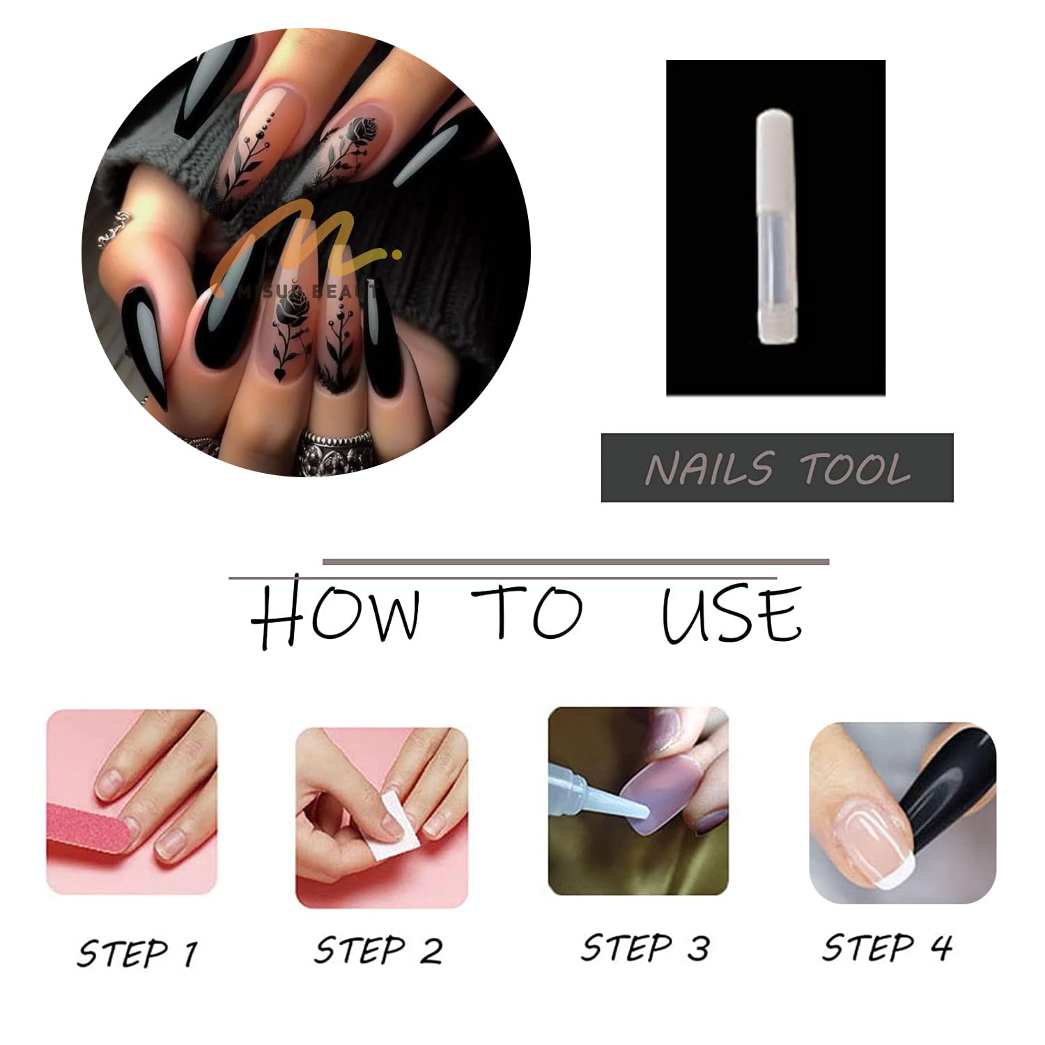 MISUD gothic rose design nails add dramatic glamour to any look.