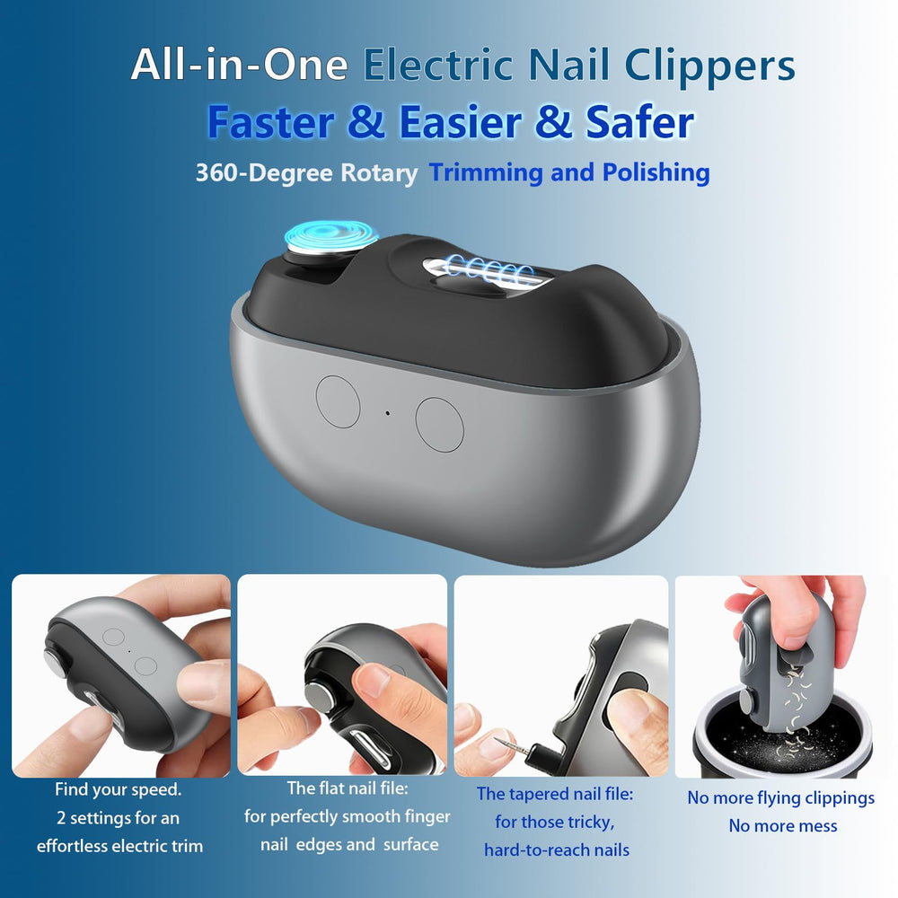 MISWOWO 3-in-1 electric nail trimmer gray offering trimming, filing, and polishing