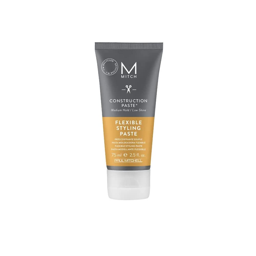 MITCH Construction Paste en envase, control flexible para peinado sin esfuerzo.