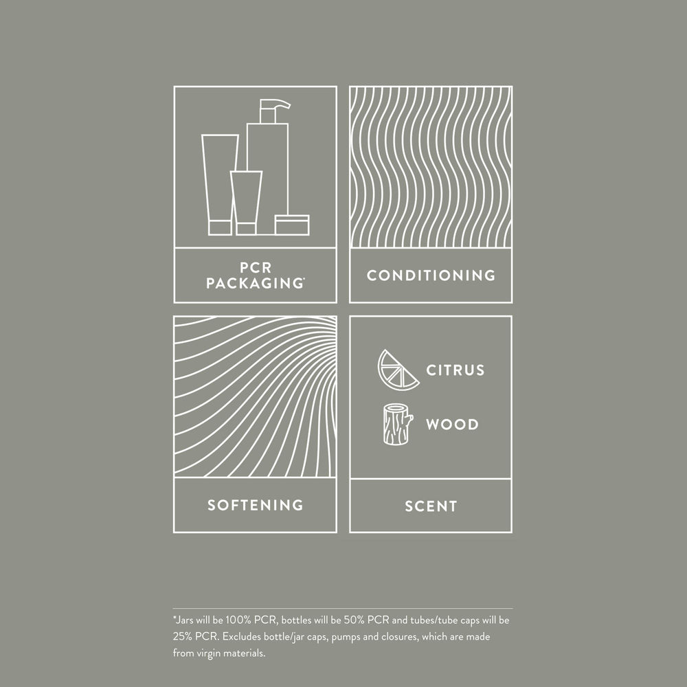 Packaging PCR details show recycled content and sustainability commitment