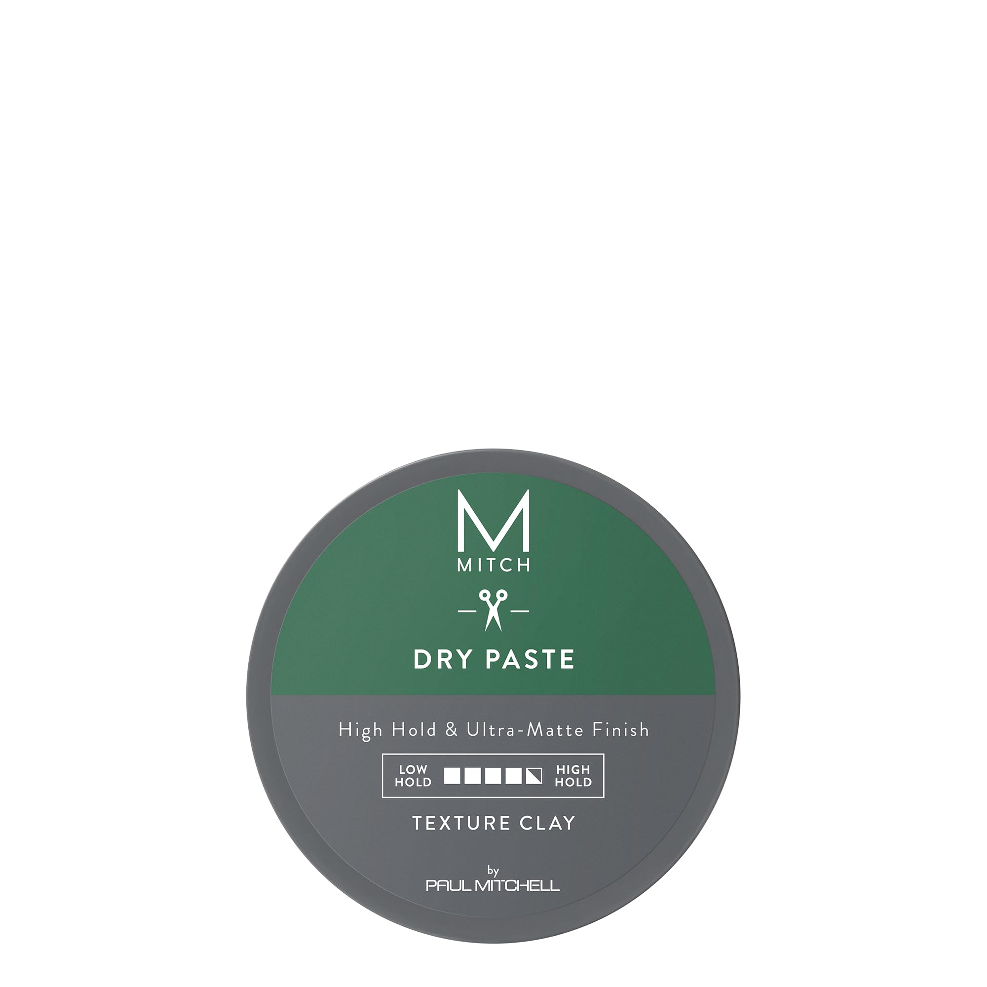 MITCH Dry Paste Texture Clay jar highlights ultra-matte finish for sculpted looks.