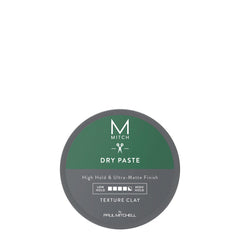 MITCH Dry Paste Texture Clay jar highlights ultra-matte finish for sculpted looks.