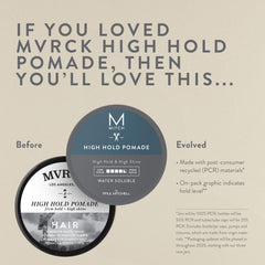 MITCH High Hold Pomade jar back view highlights easy wash-out and flake-free finish.