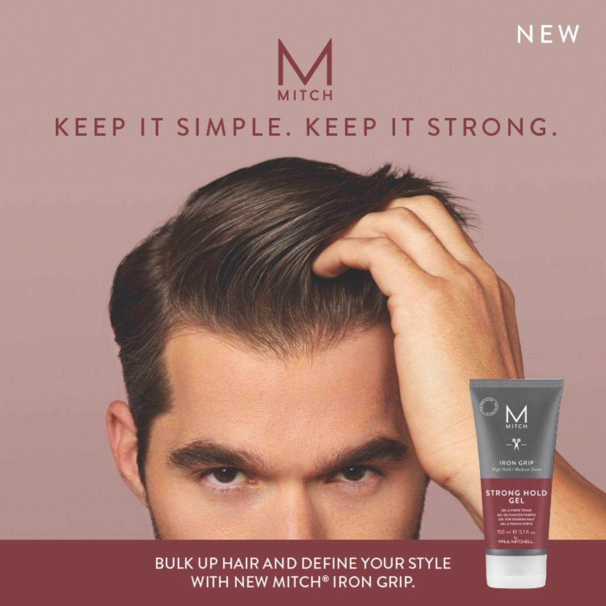 MITCH Iron Grip gel aplicación suave para definir peinado.