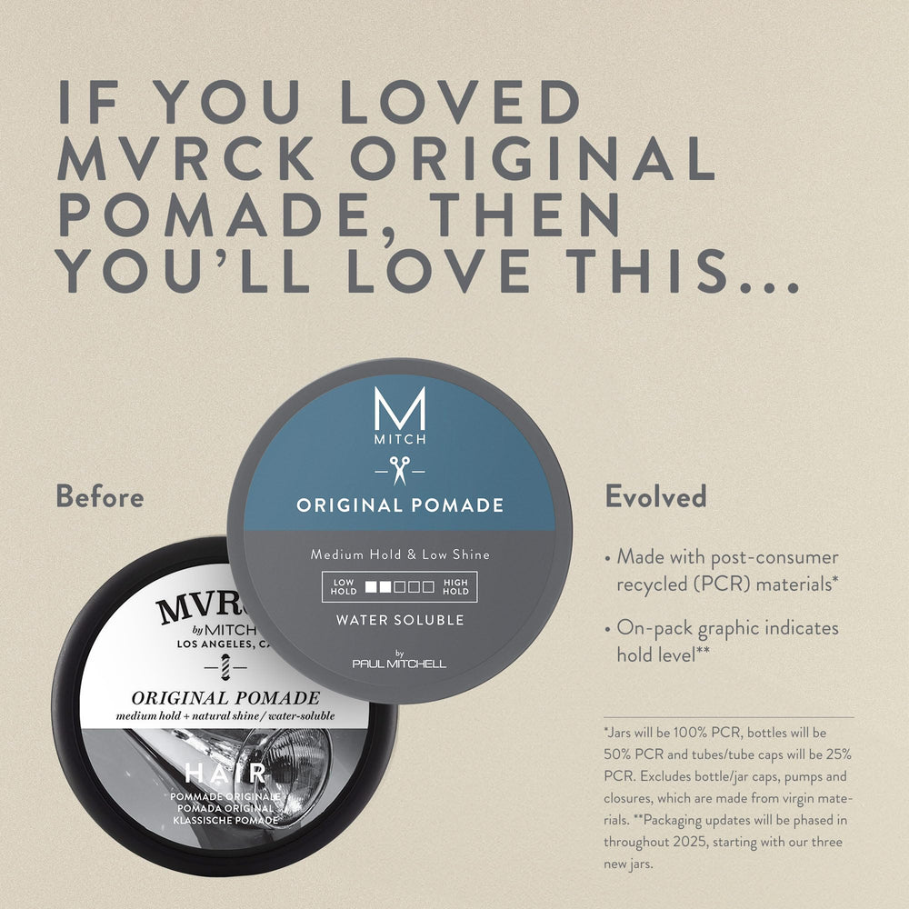 MITCH Original Pomade jar shows low shine finish for natural looks