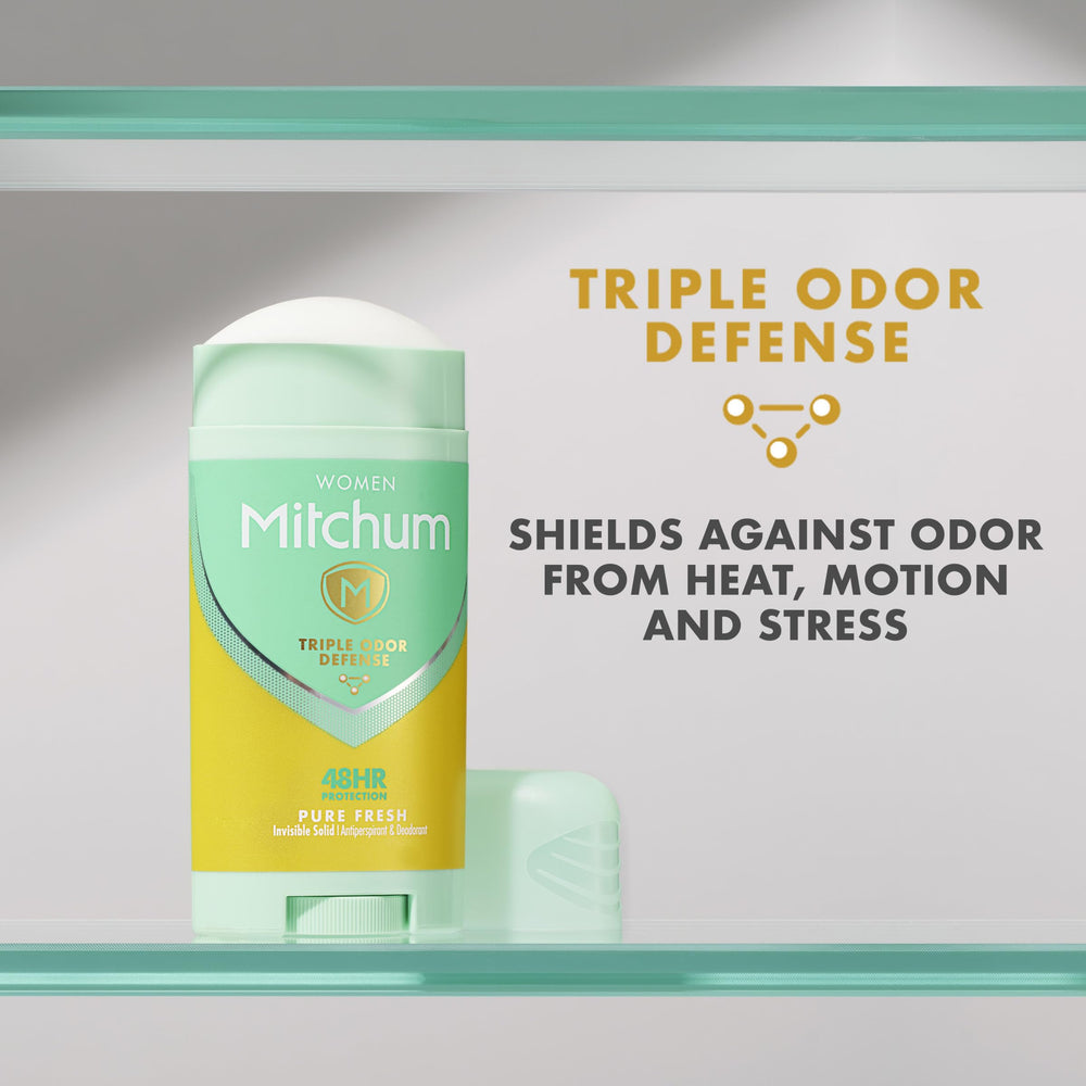Dermatologist-tested, alcohol-free Mitchum formula suitable for sensitive skin.