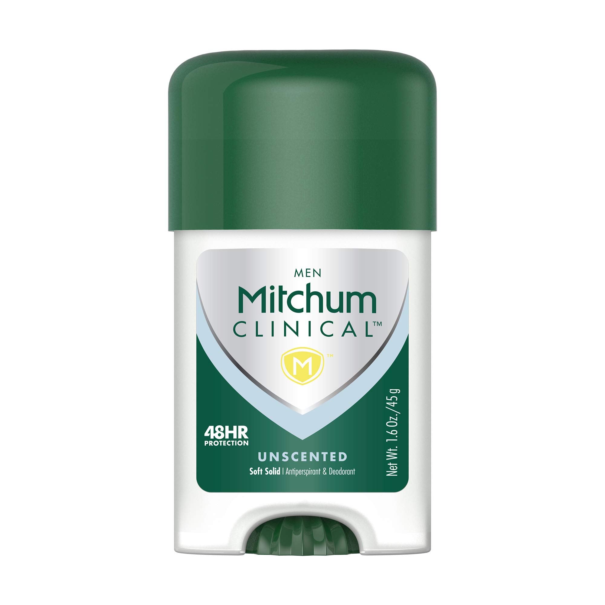 Mitchum desodorante clínico sólido suave, aplicación fácil para uso diario y control de sudor.