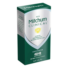 Desodorante Mitchum clínico sólido suave para hombre, higiene diaria confiable.