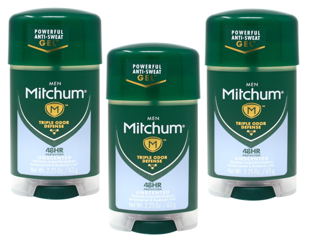 Mitchum desodorante gel sin fragancia para hombre, aplicación suave y protección duradera.