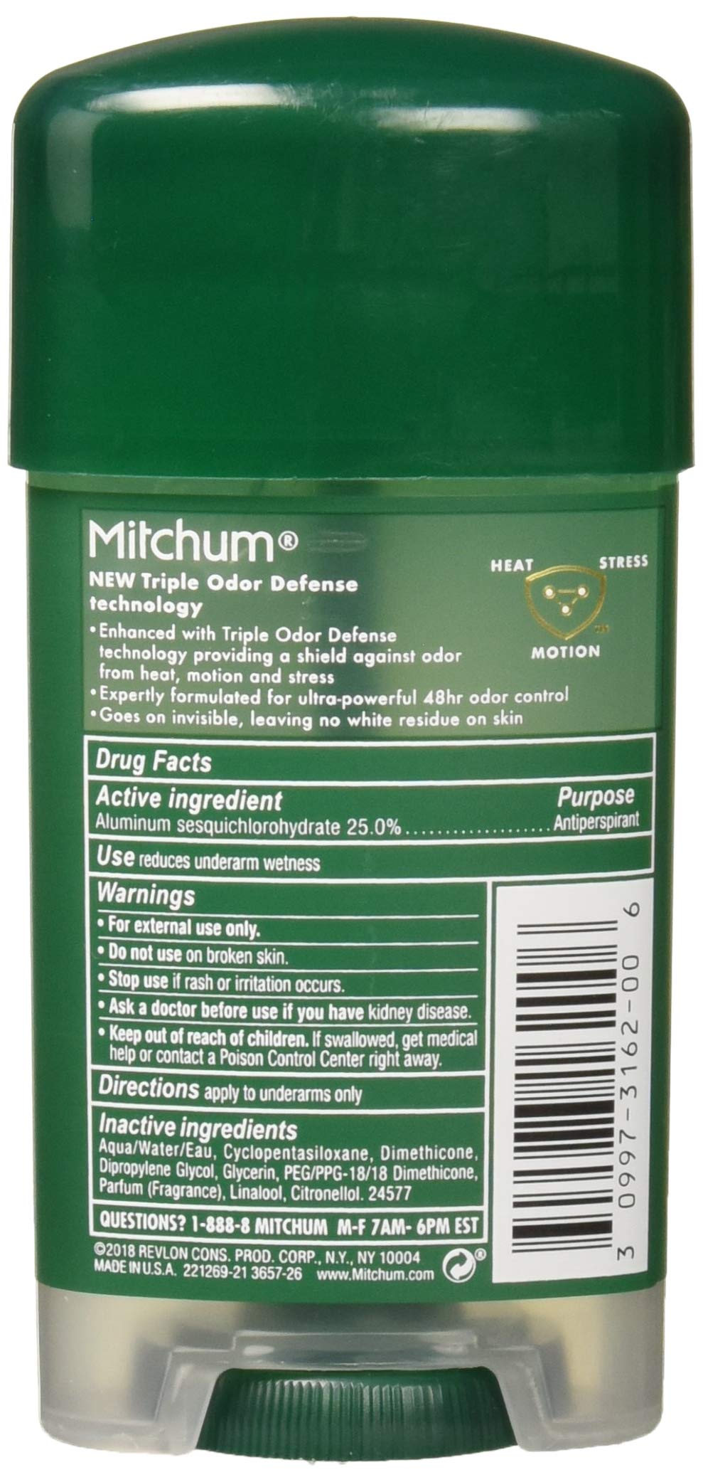 Mitchum desodorante stick verde, aplicación diaria y control de olor