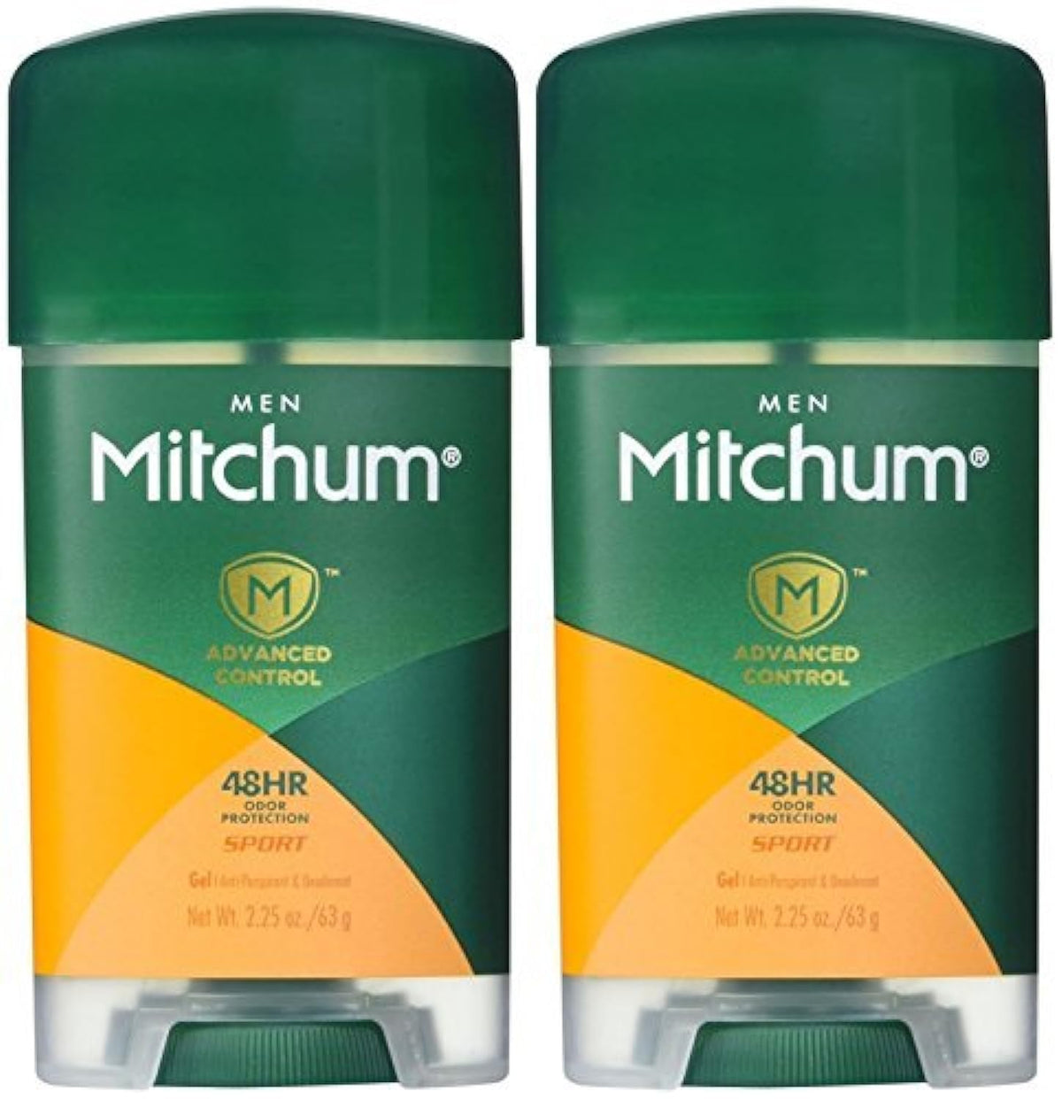 Desodorante Mitchum gel claro para hombre en botella doble, sensación seca todo el día.