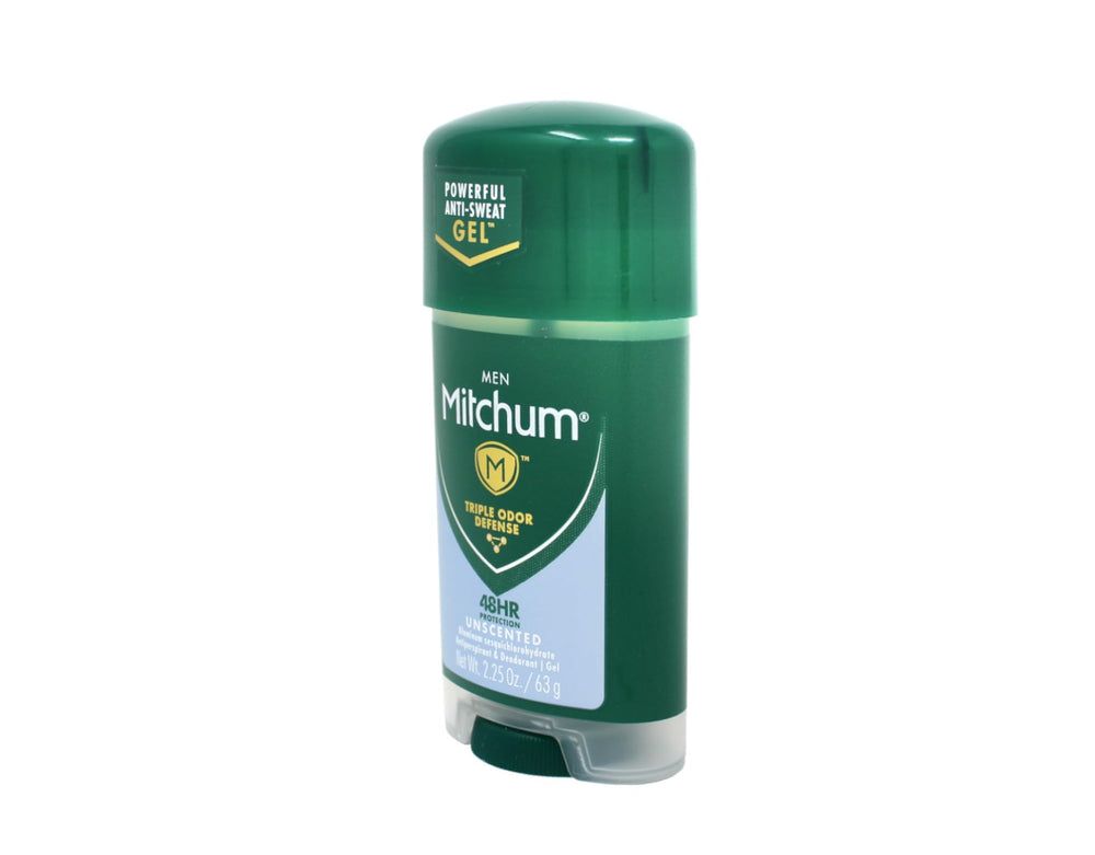 Desodorante Mitchum gel sin perfume, textura gel neutra, sensación fresca.